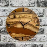Zeytin Ağacı & Bakır Epoksi Duvar Saati – El Yapımı, Doğal ve Modern Tasarım - Görsel 4